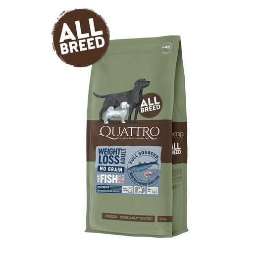 Quattro Super Premium No Grain All Breed Adult WEIGHT LOSS, White Fish & Krill