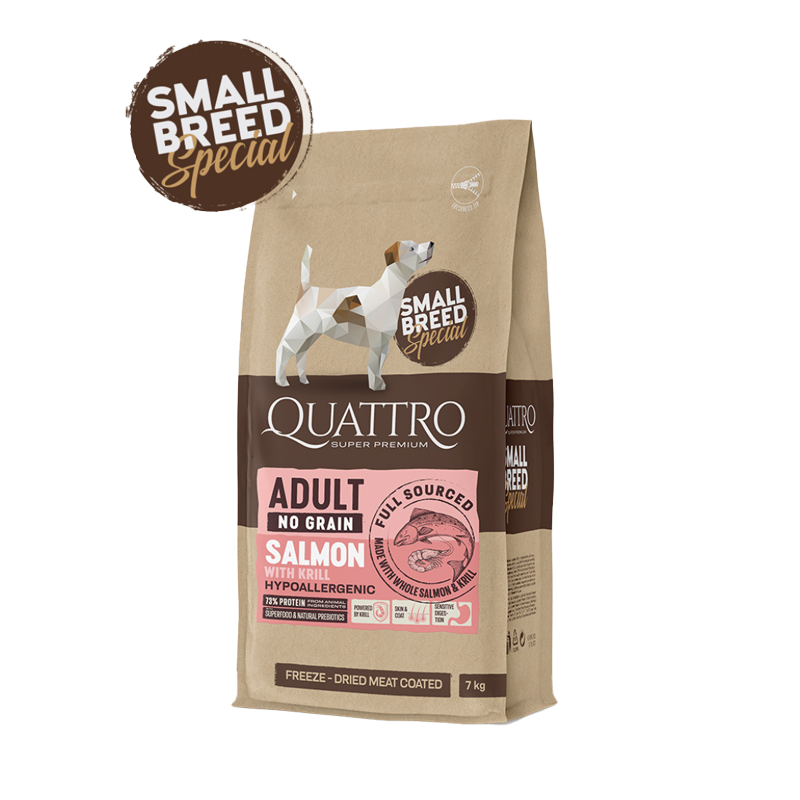 Quattro Super Premium No Grain Small Breed Adult, Salmon & Krill 7kg