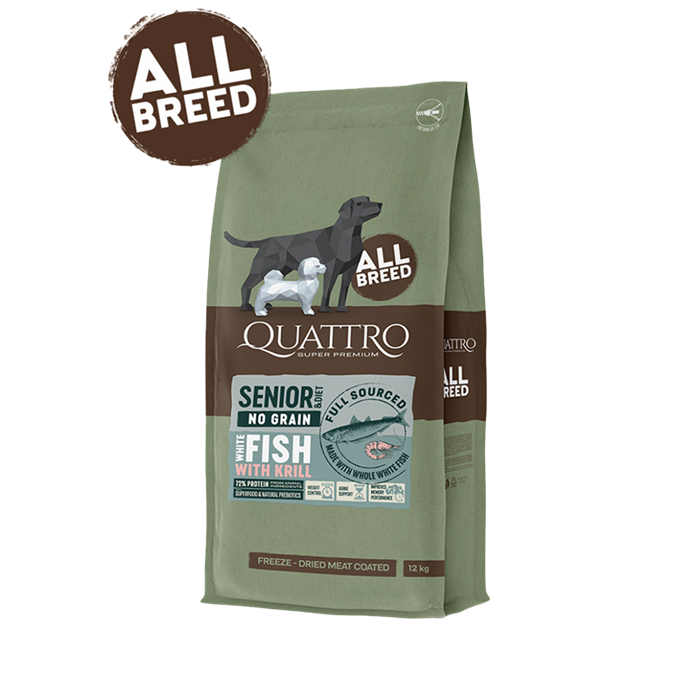 Quattro Super Premium No Grain All Breed Senior/diet, White Fish & Krill